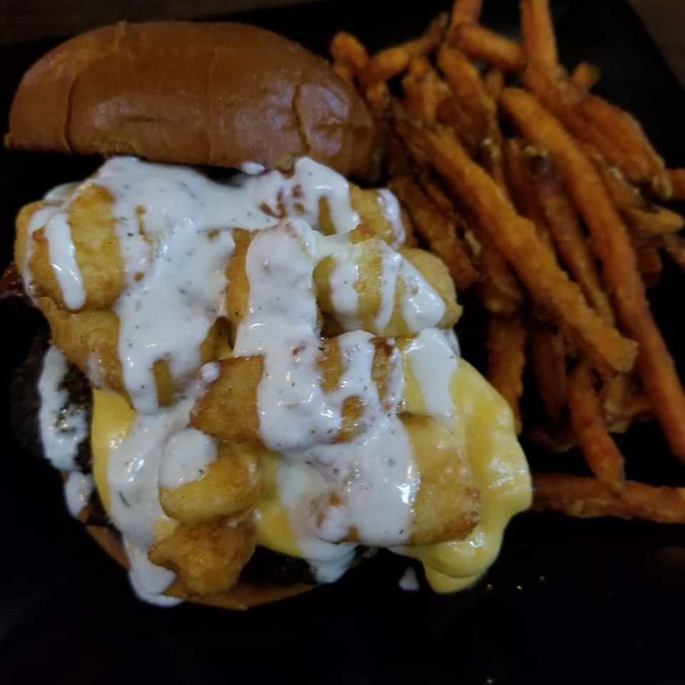 Burger and sweet potato fries